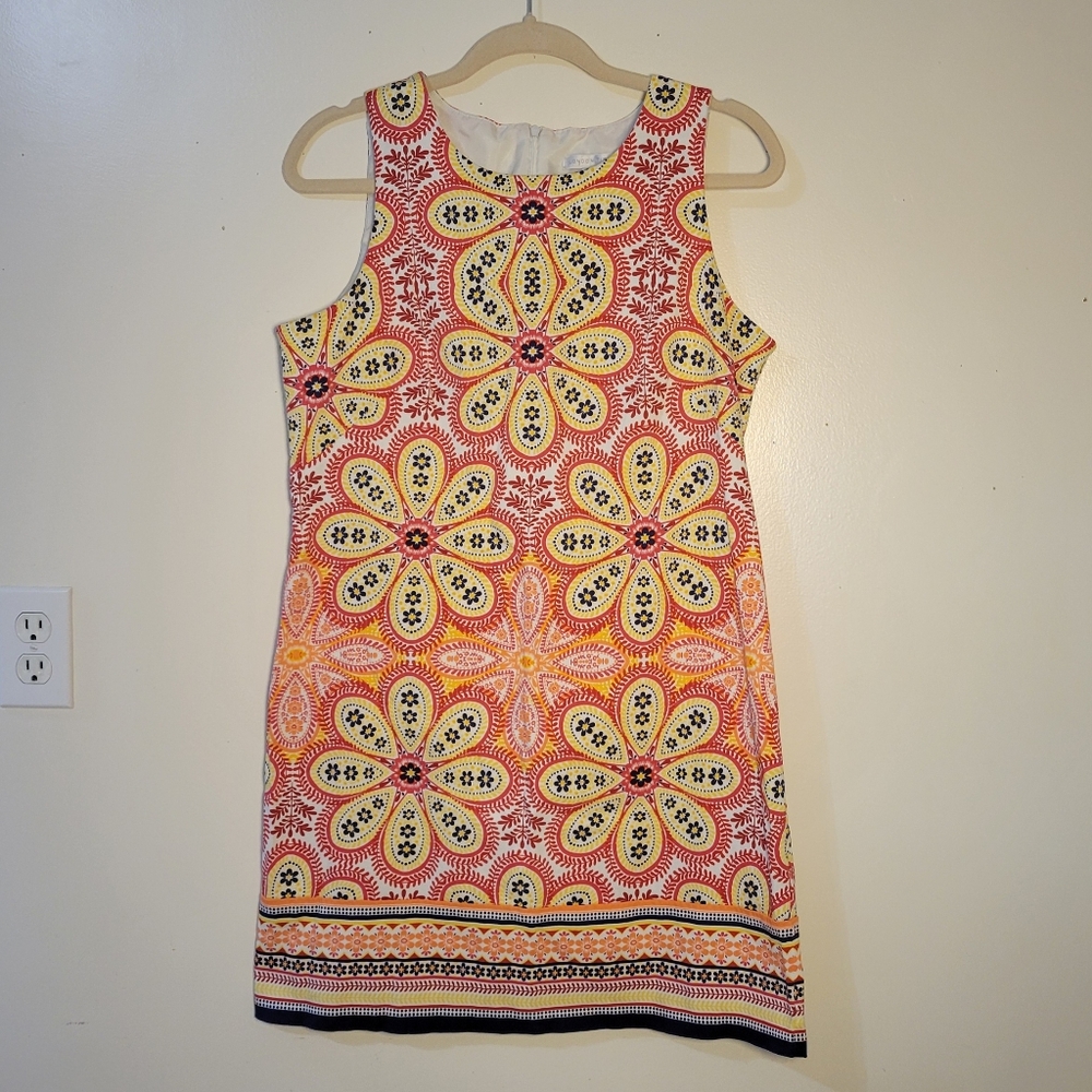 London Times (Women's 12) Red & Yellow Floral Mini Dress Mod Colorful Dopamine